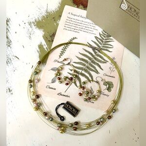 NEW! Honora Green Earthly Multi-Color Freshwater Pearl Necklace and Earrings Set